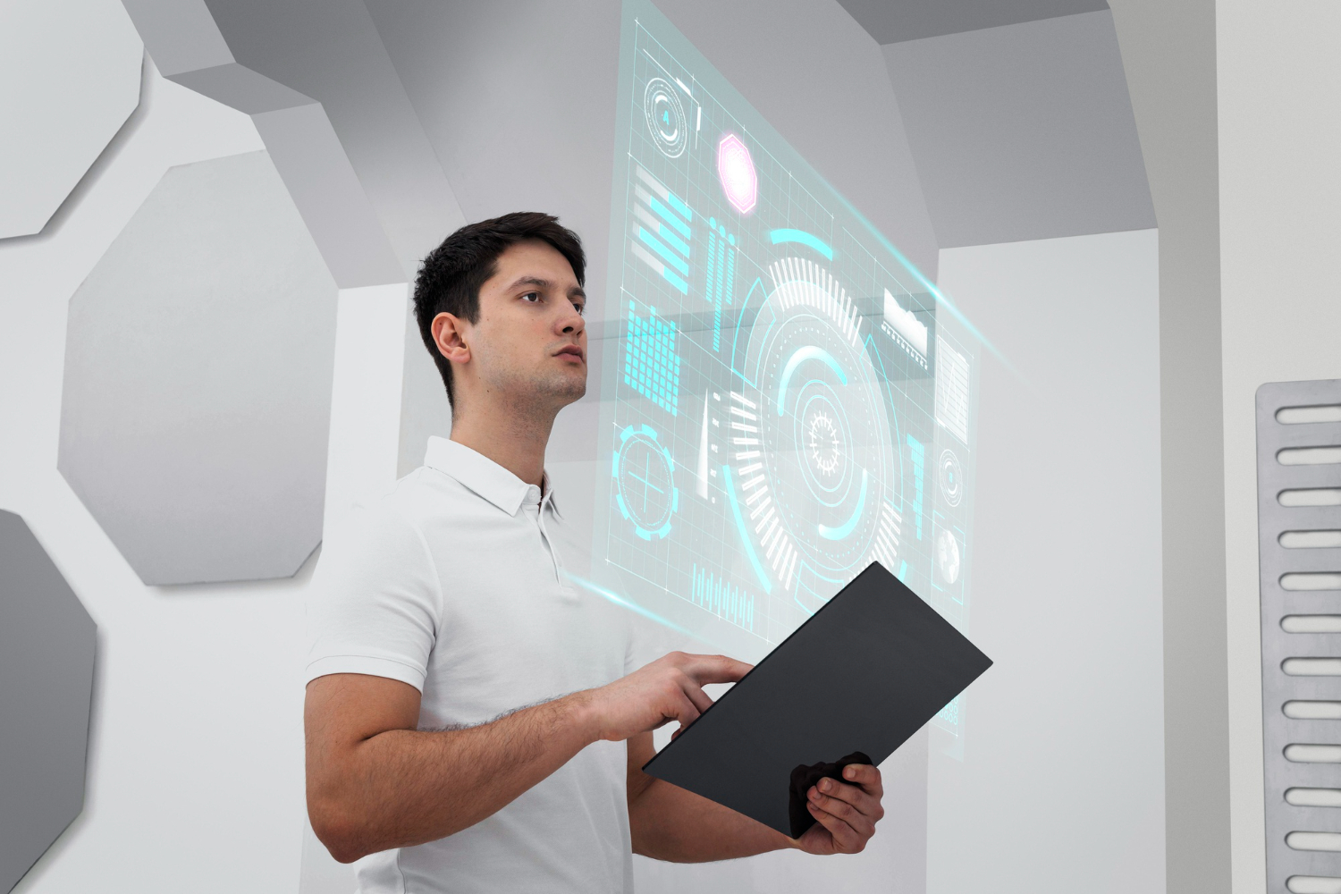 A consultant reviewing a cybersecurity assessment dashboard